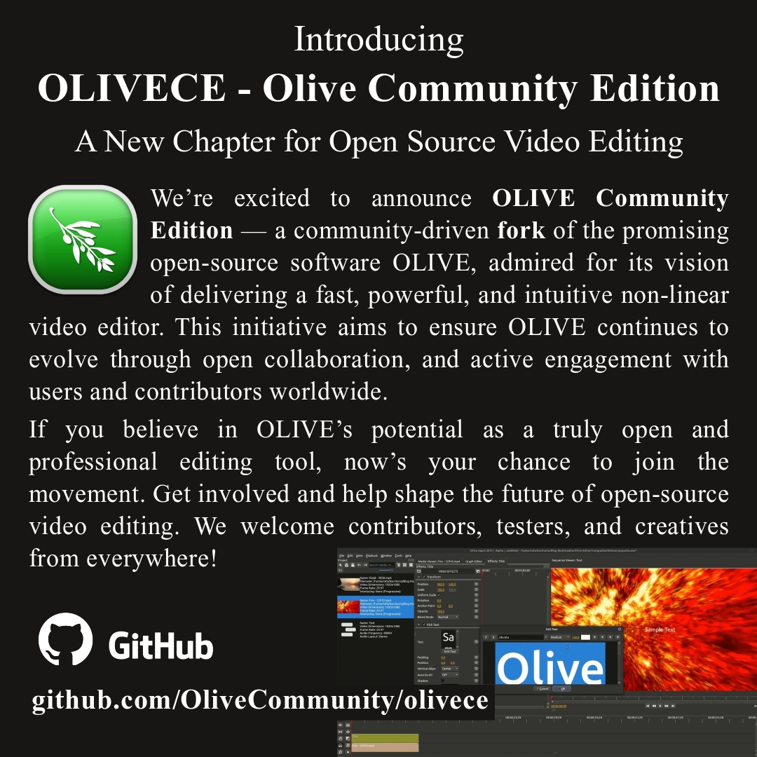 OLIVE / Open Source Video Editor - Users' Group | Introducing **OLIVECE ...