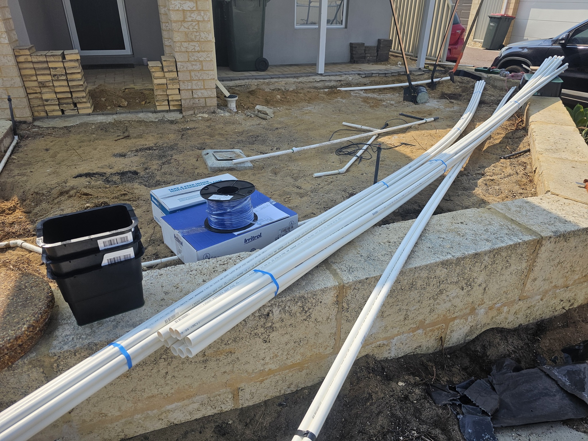 Mr. - Retic Install = Ready! 💧 The trenches are dug, pipes are prepped ...