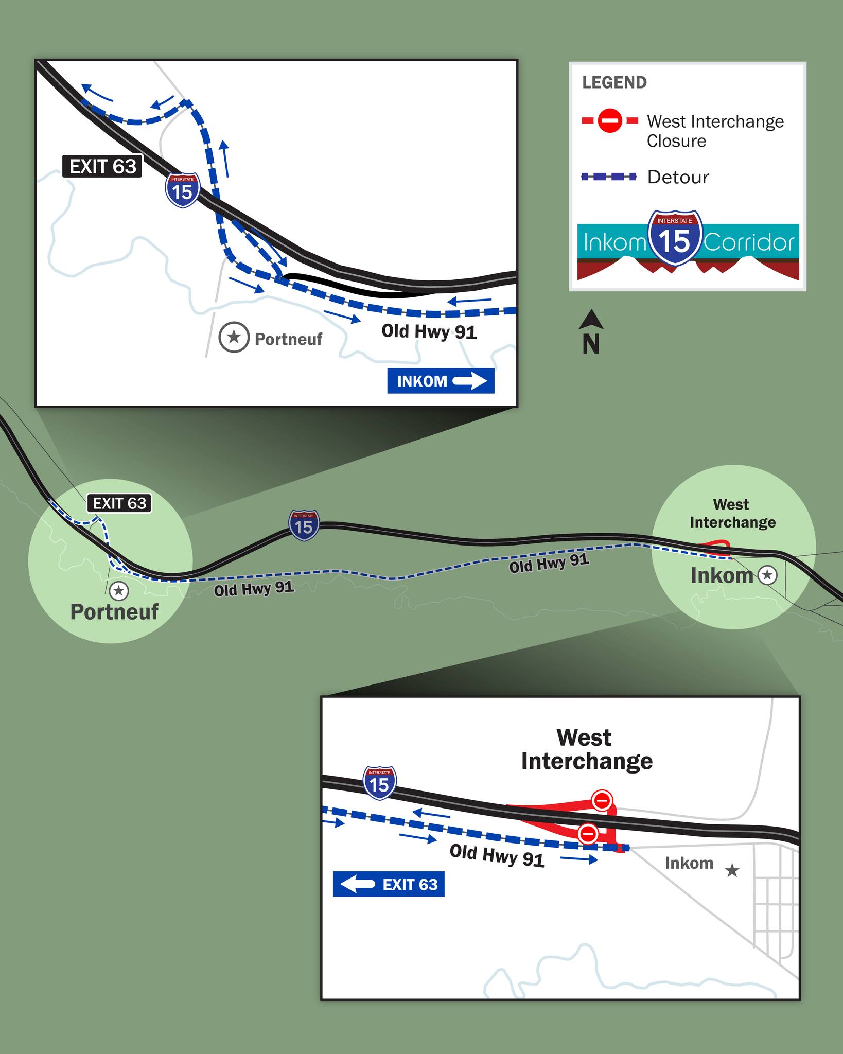 Exit 58 on Interstate 15 (West Inkom) will close for three weeks