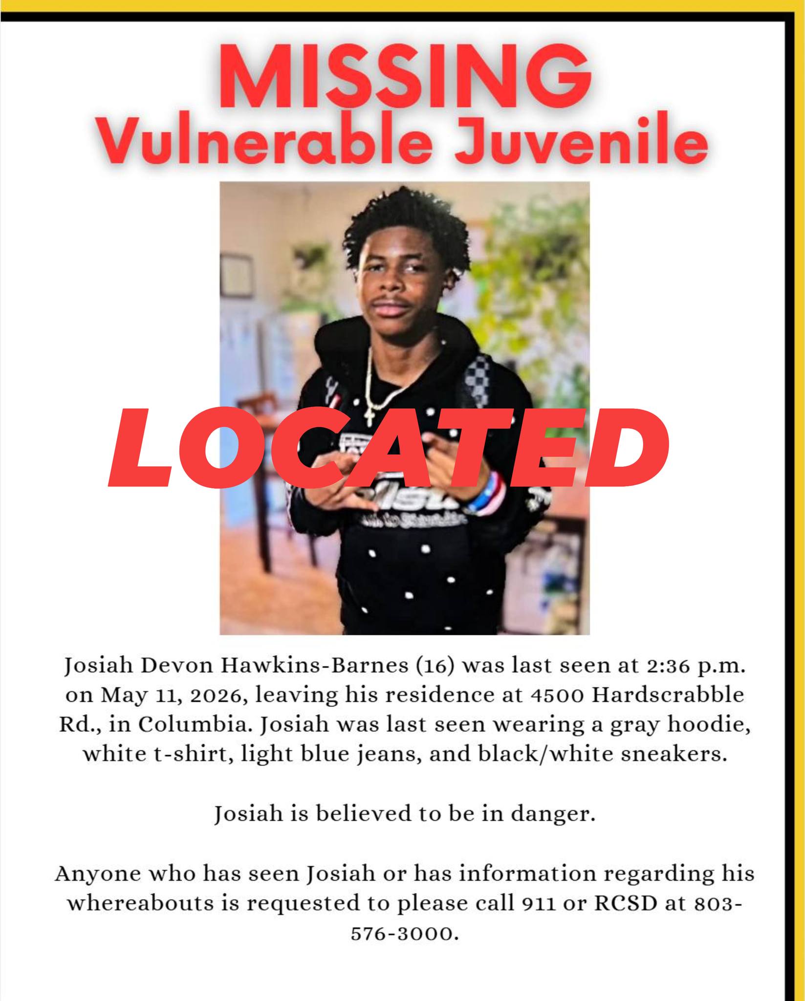 UPDATE: JOSIAH HAS BEEN LOCATED AND IS SAFE! MISSING PERSON 