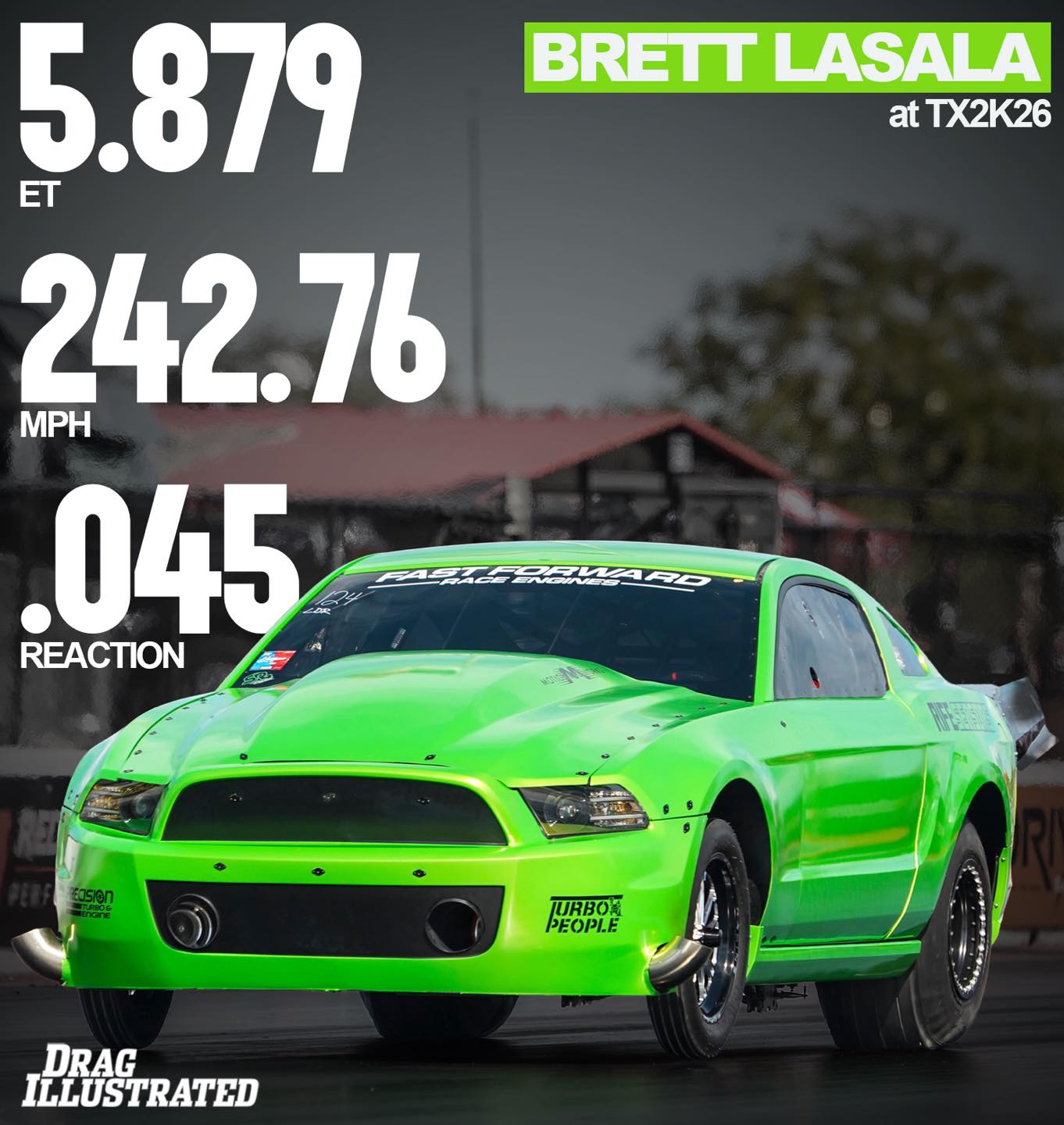 Piloting his infamous Snot Rocket Mustang, Brett LaSala won the