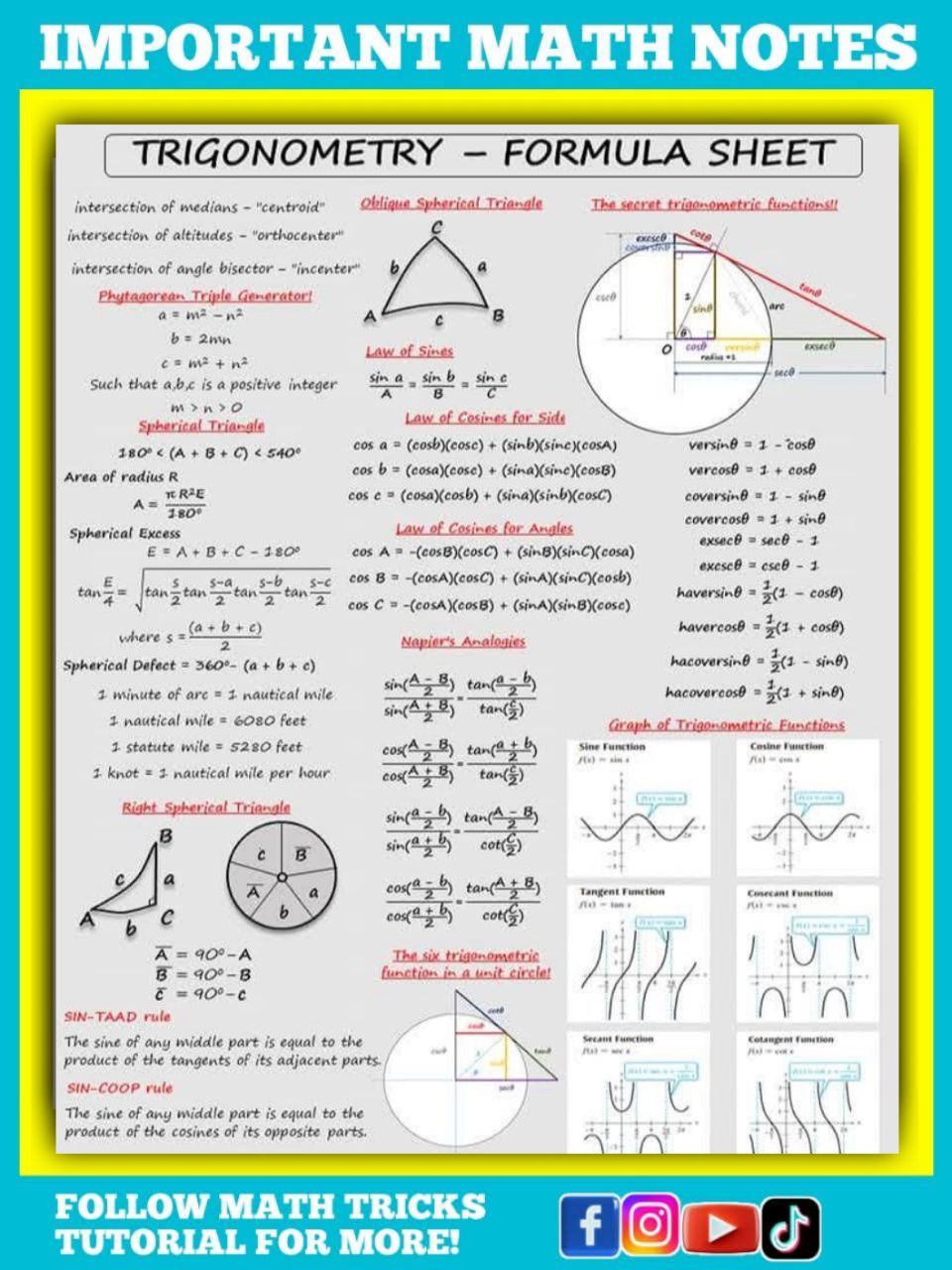 Math - WOW USEFUL TRIGONOMETRY Math Notes | Facebook