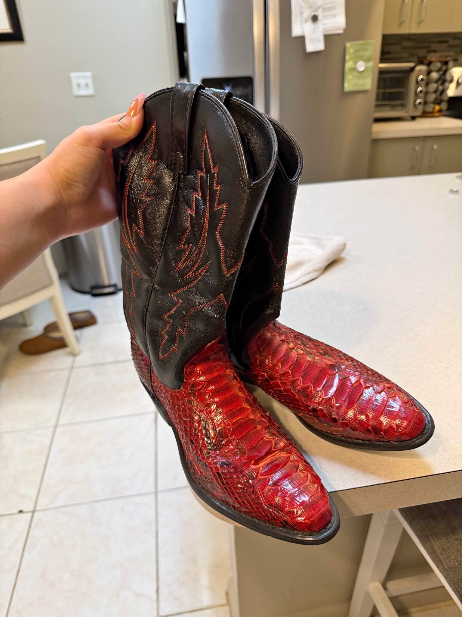 Vintage Red Python Cowboy Boots - Western Boots with Black Leather ...