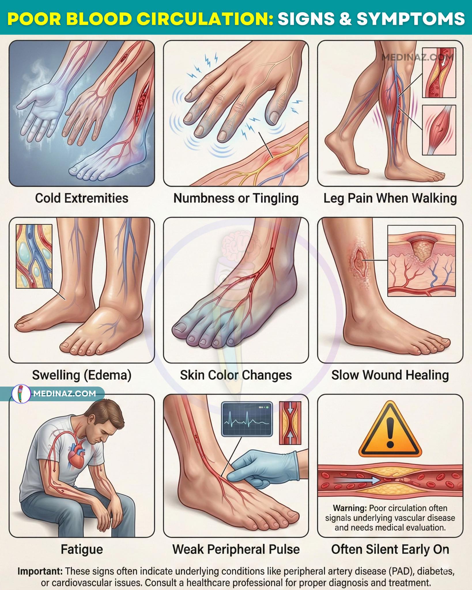 Medinaz - 🟣 Poor Blood Circulation: Signs & Symptoms... | Facebook