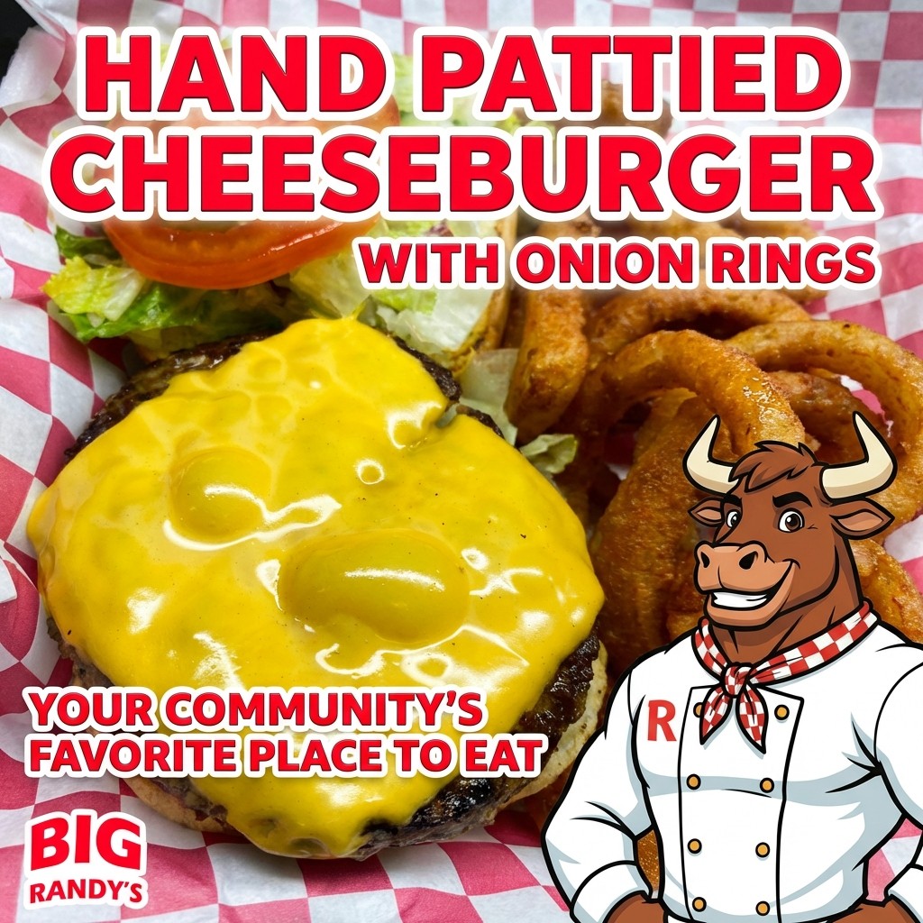 Big Randy's - 🍔 HAND PATTIED CHEESEBURGER WITH ONION RINGS... | Facebook