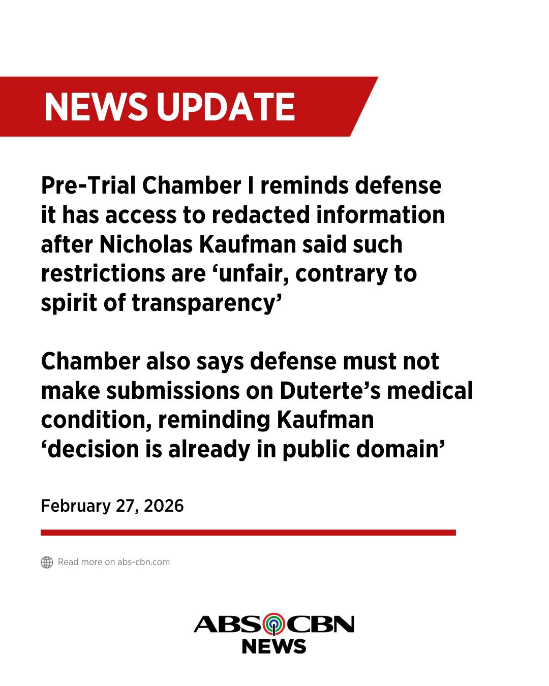 ABS-CBN - Pre-Trial Chamber I reminds the defense it has access to ...