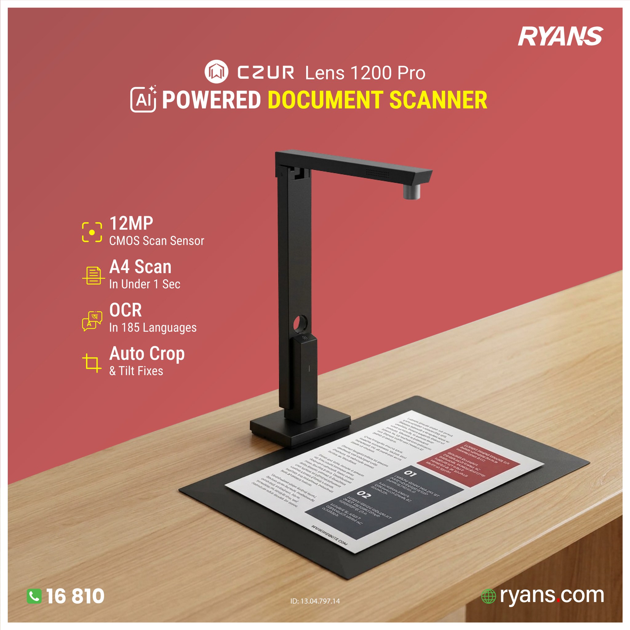 CZUR Lens 1200 Pro Smart Document & Book Scanner – Fast A4
