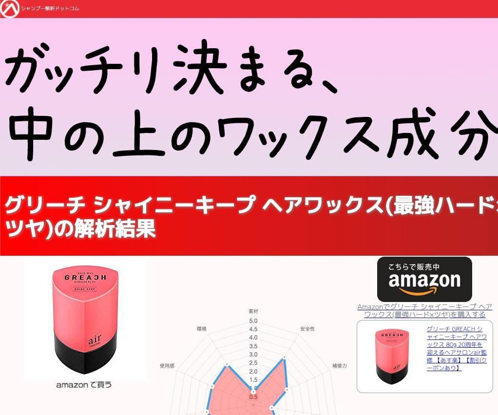 シャンプー解析ドットコム セット力が持続する ちょっと上のクオリティ 新着 グリーチ シャイニーキープ ヘアワックス 最強ハード ツヤ の解析結果 シャンプー解析ドットコム Buff Ly 3kydw7y Facebook