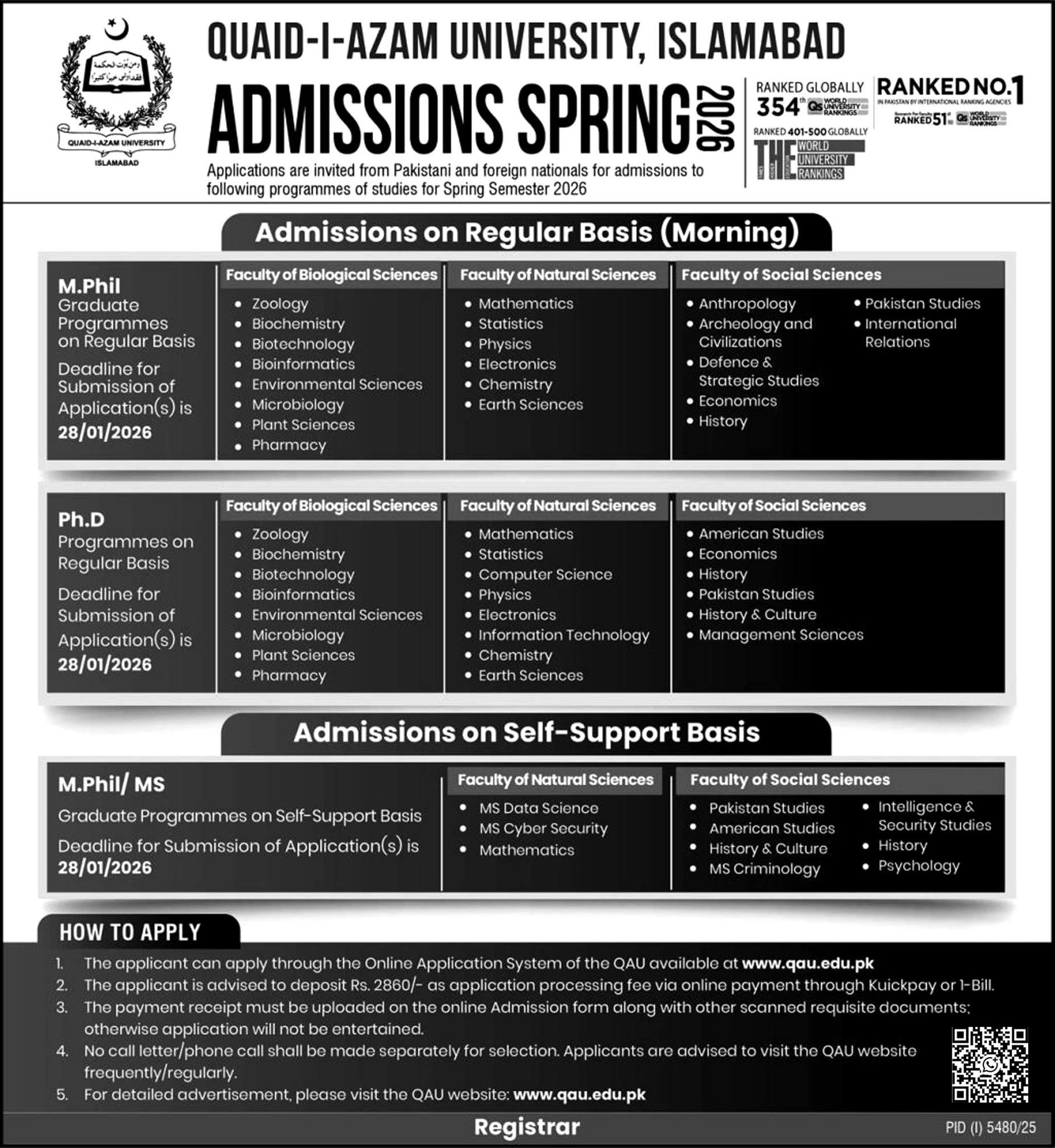 Pakeducareer - Quaid-i-Azam University (QAU), Islamabad MS/MPhil & PhD ...