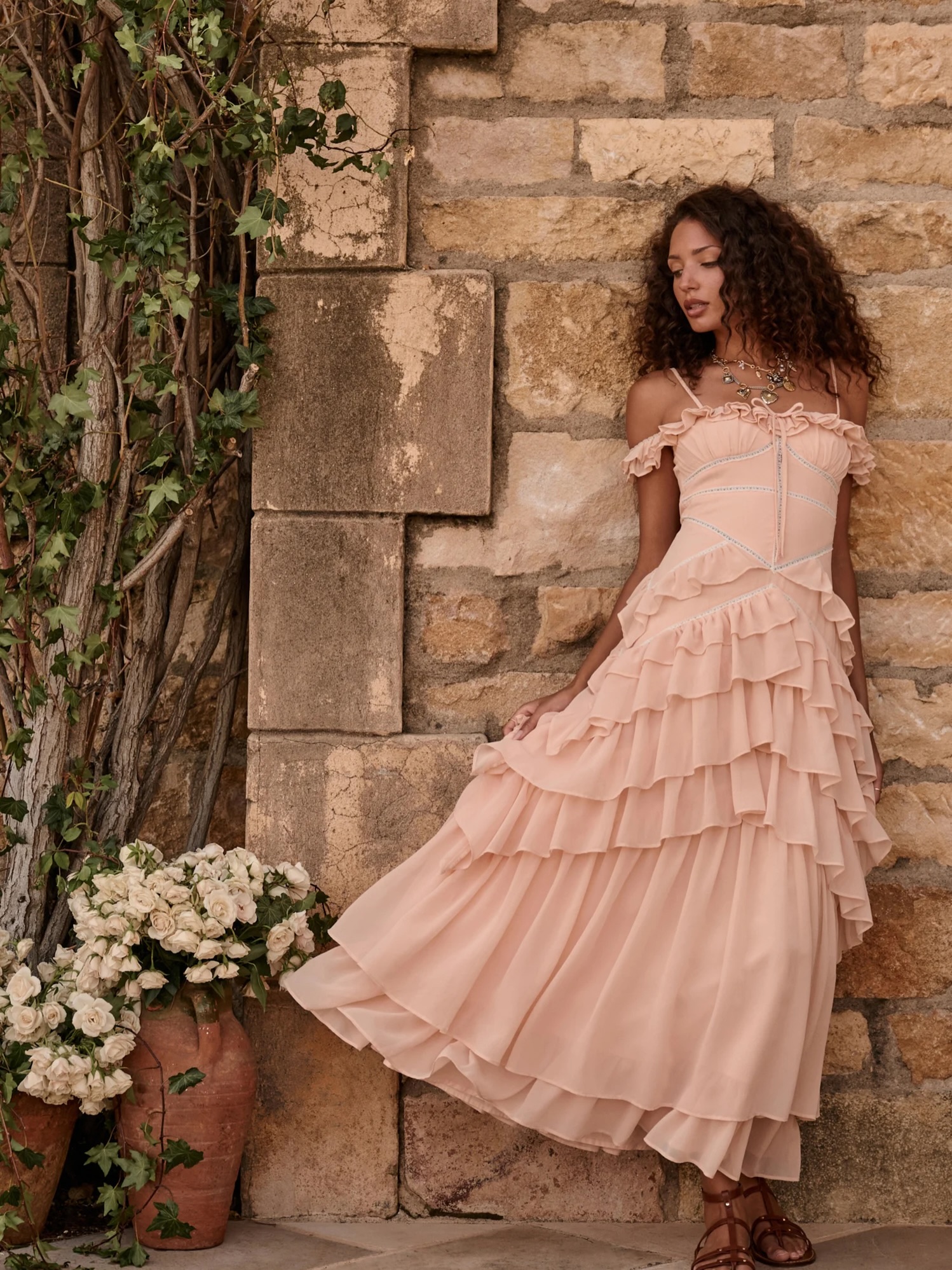 Ameri VINTAGE LAYERED CAMI FLARE DRESS Women