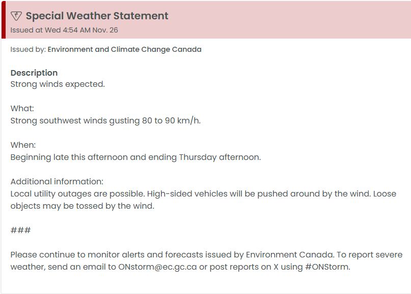 Special Weather Statement for... - Lakefront Utilities | Facebook