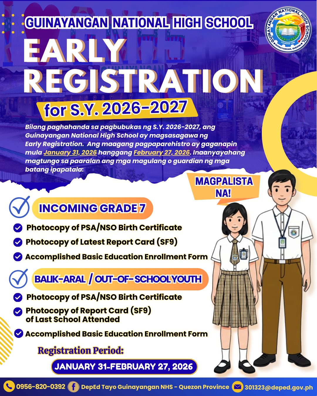 DepEd - 📢 EARLY REGISTRATION FOR SY 2026–2027 ️ 📌 Registration Period ...