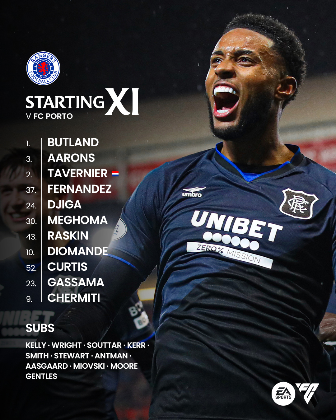 Rangers FC - 💙 Tonight's team to face FC Porto at the... | Facebook