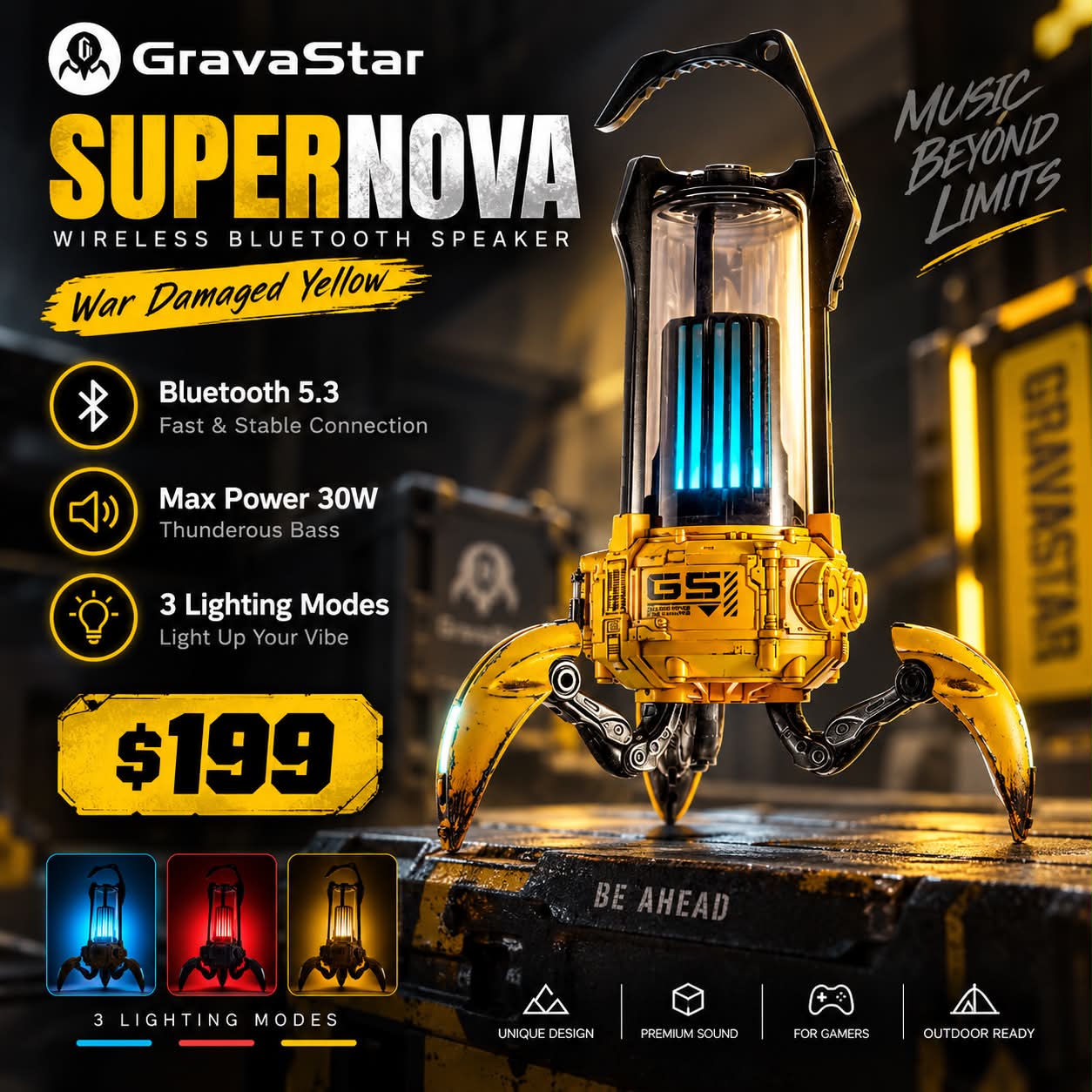 🔊 GravaStar Supernova – War Damaged Yellow 🔥សម្លេង
