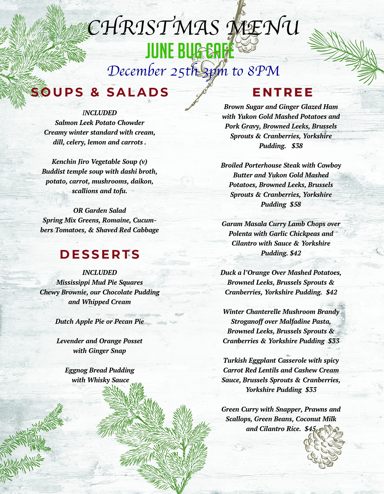 June - Just a reminder we have an awesome Christmas menu, it might be ...