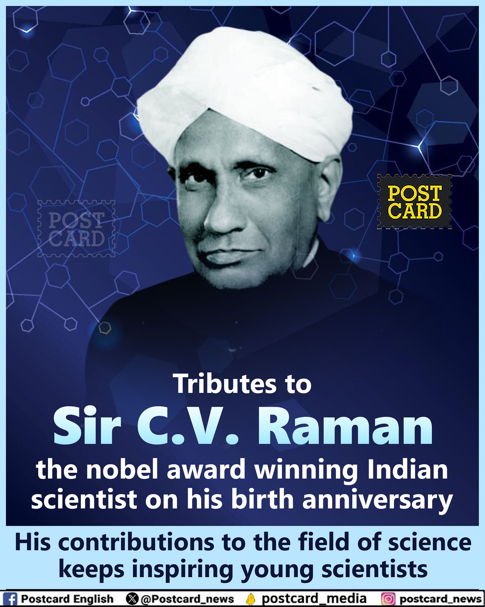 Postcard - Tributes to Sir CV Raman, the nobel award winning Indian ...