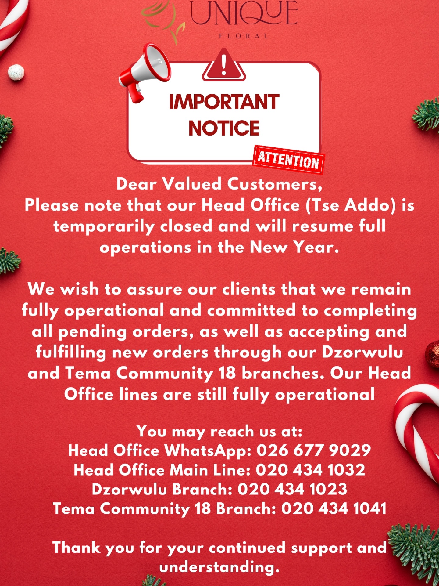 Unique - Dear Valued Customers, Please note that our Head Office (Tse ...