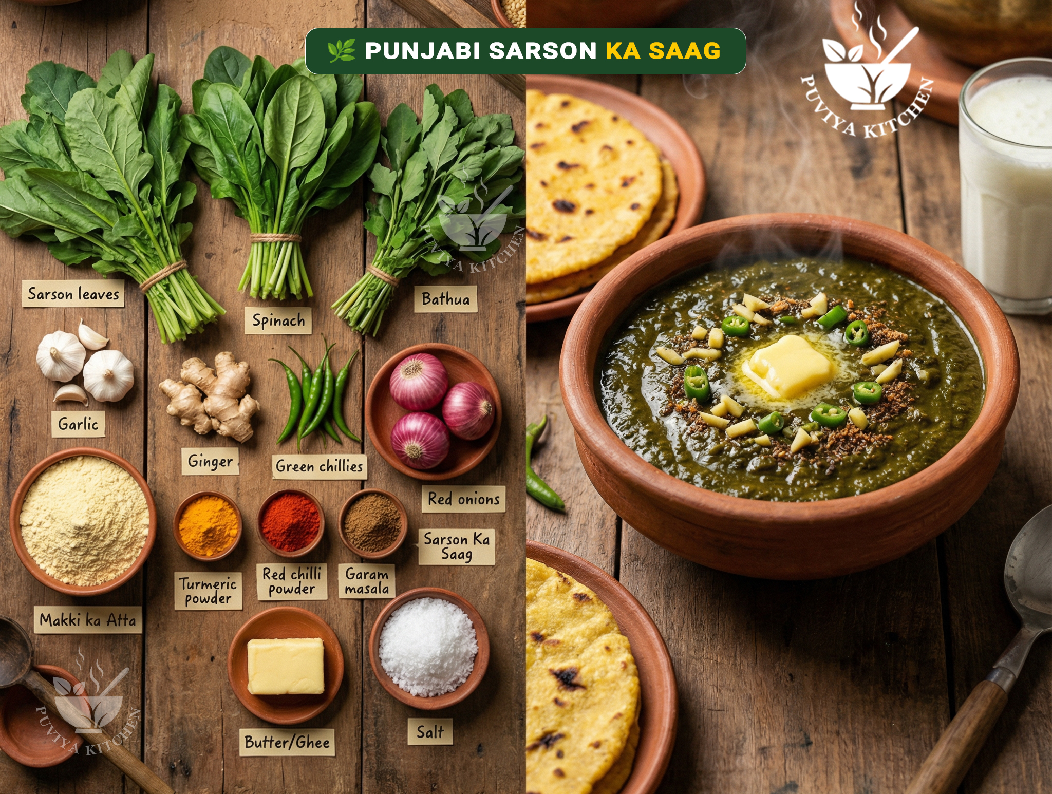Puviya - 🌿 Punjabi Sarson Ka Saag – Preparation (Masala Style) 🪔 ...