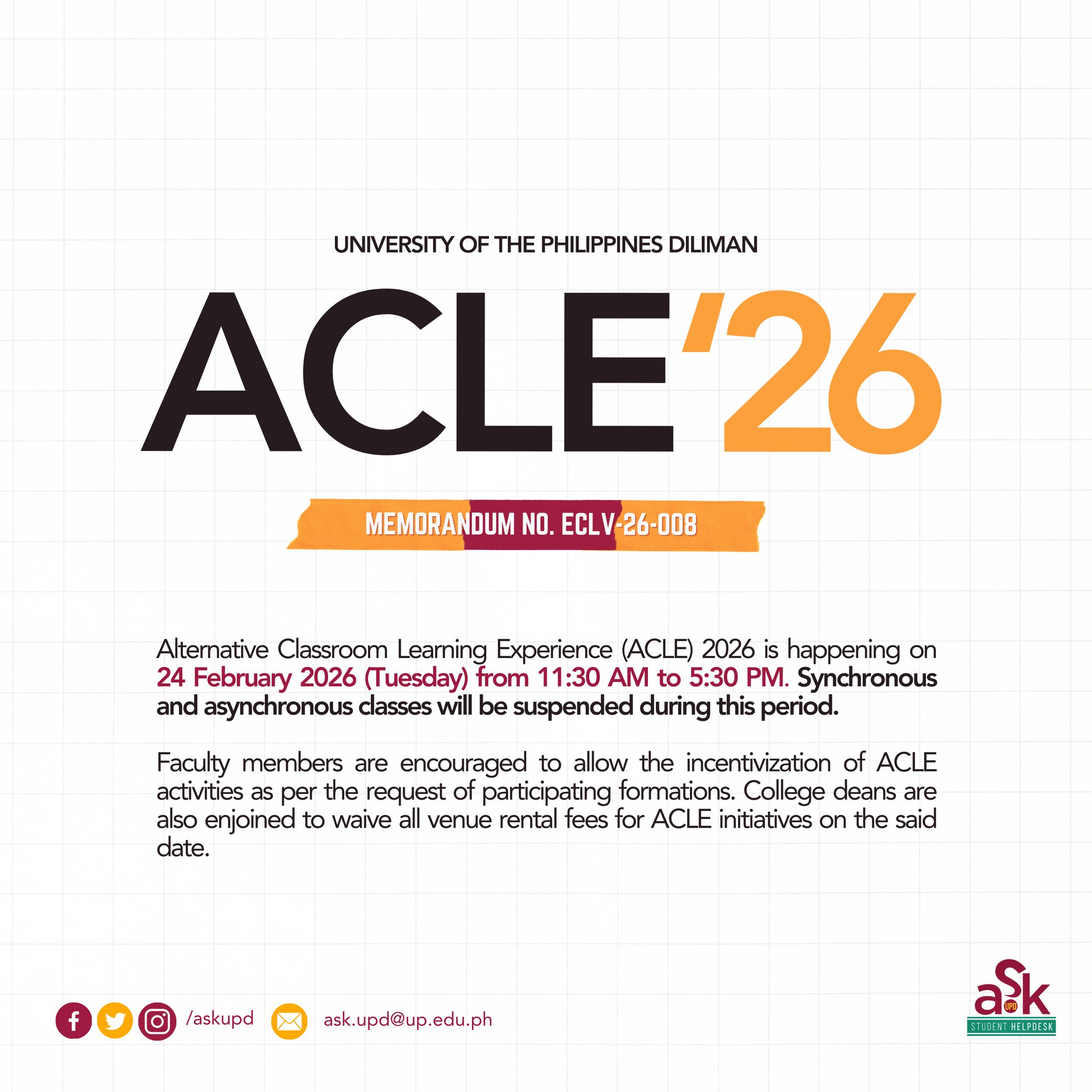 Ask - [ACLE 2026: Class Suspension ] In line with Alternative Classroom ...