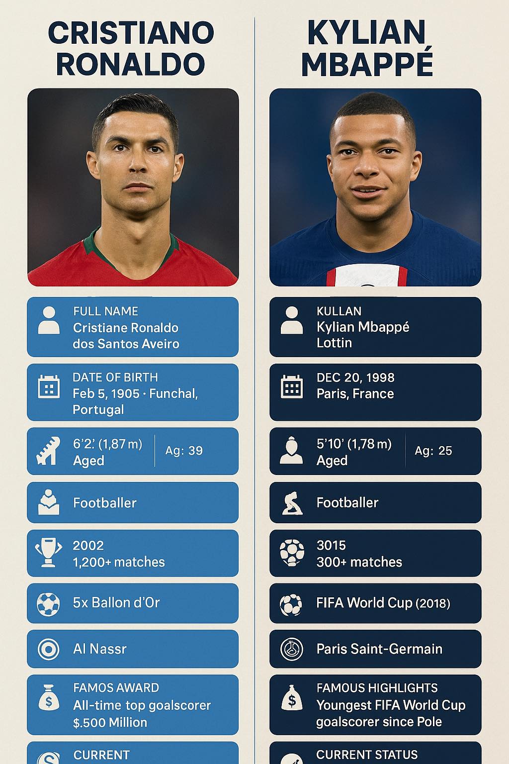 とんとん Kylian Mbappe vs Cristiano Ronaldo career stats