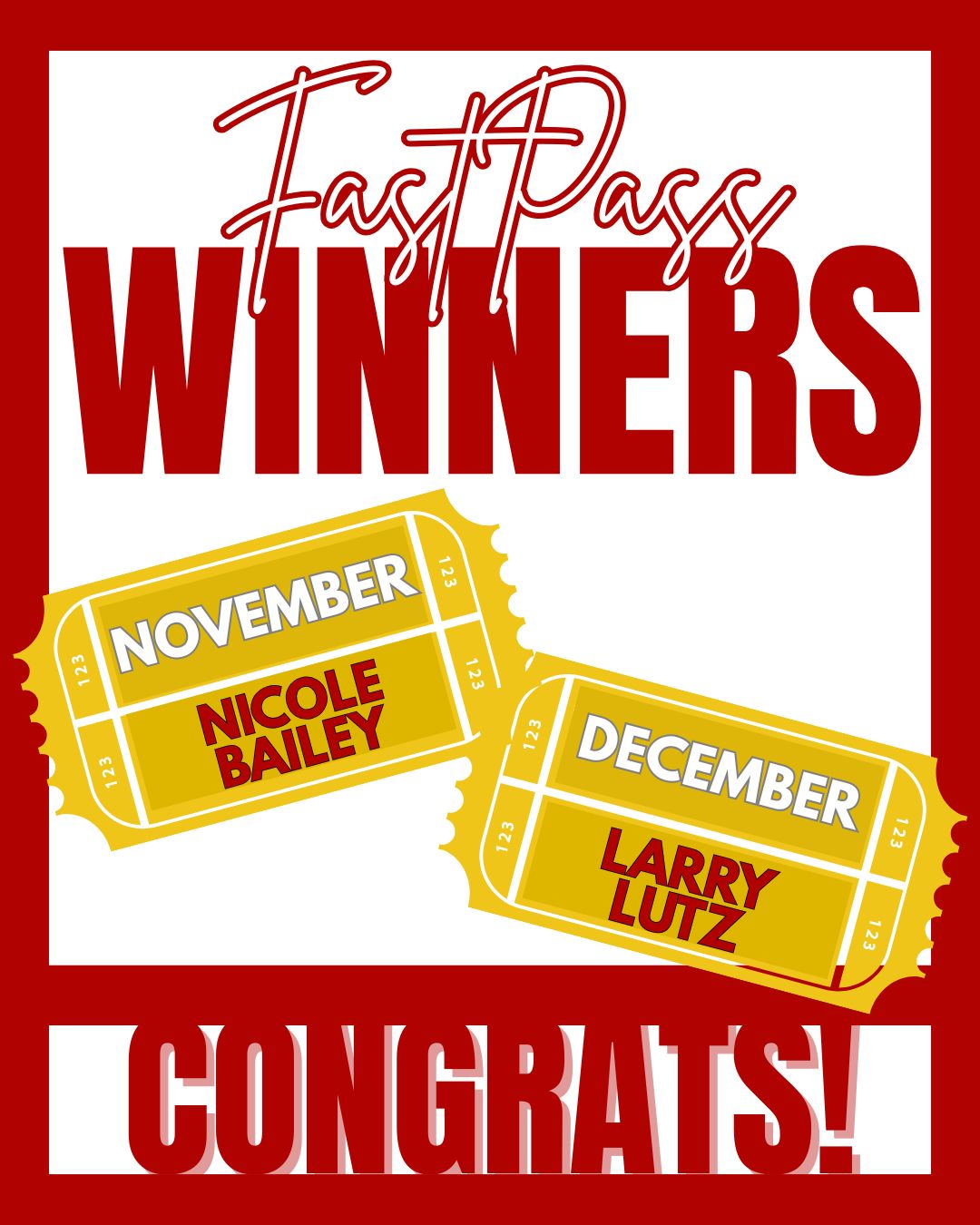 Eastbrook - 🎉 FastPass Raffle Winners! 🎉 Congratulations to our newest ...