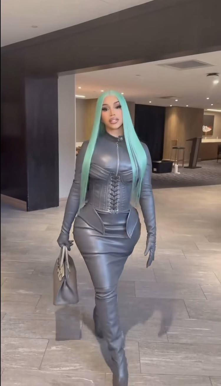 cardi b leather dress was stunning 🤩 in gray Sub-Category:TOPS