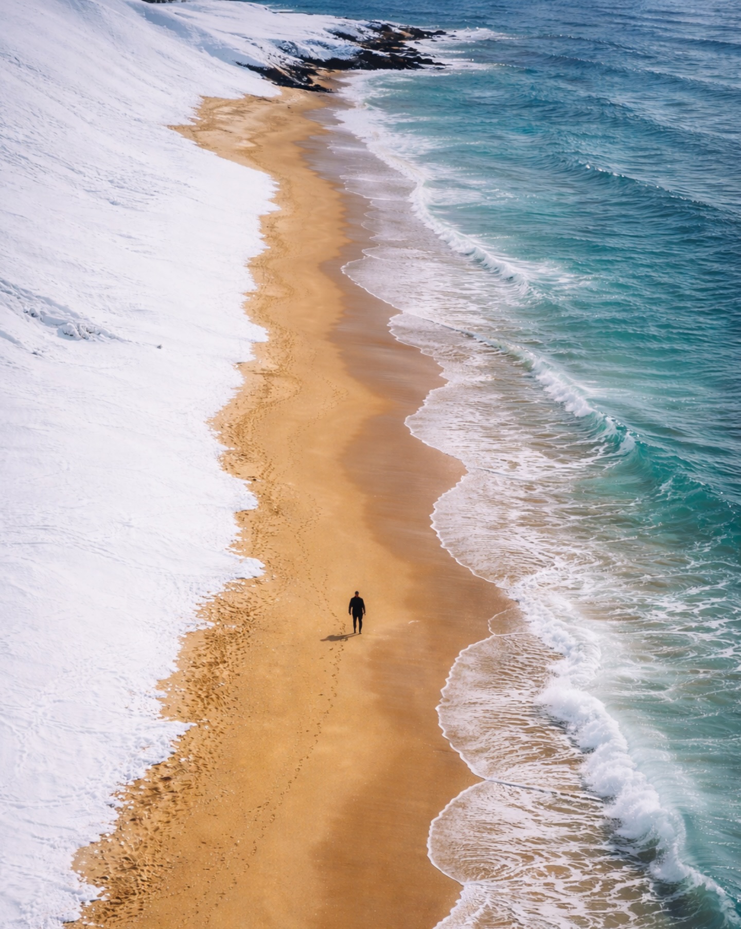 One of the rare places on Earth where snow, sand, and sea exist