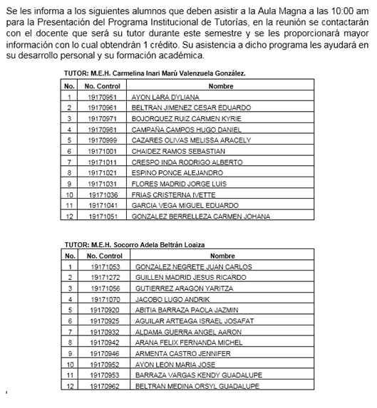 Se les informa a los siguientes... - Coordinación Industrial