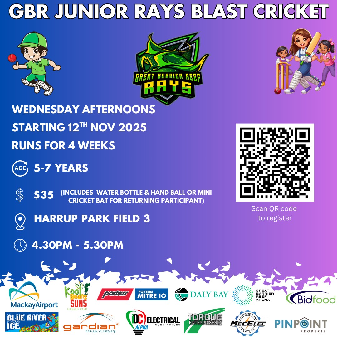 Mackay - 🎉 CALLING ALL MINI CRICKETERS! 🏏💚💛 The GBR Junior Rays Blast ...