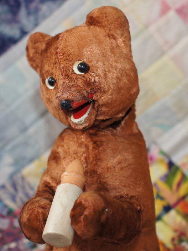 Bear with milk bottle wind up toy, USSR, 1950s