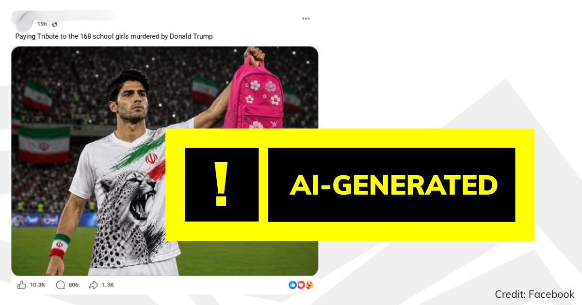 A viral image of an Iran footballer holding up a pink backpack isn