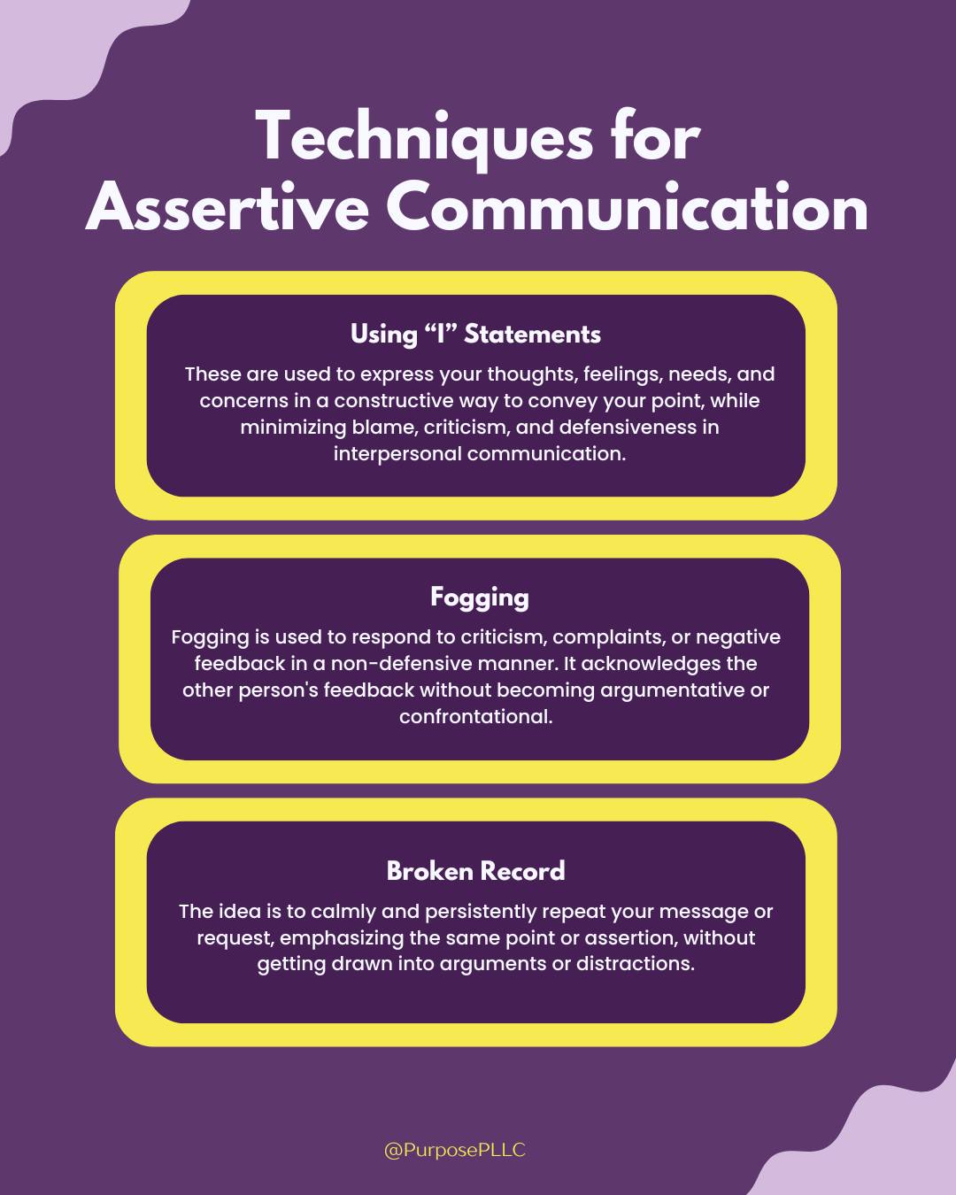Purpose, - Assertive communication techniques like 'I statements ...