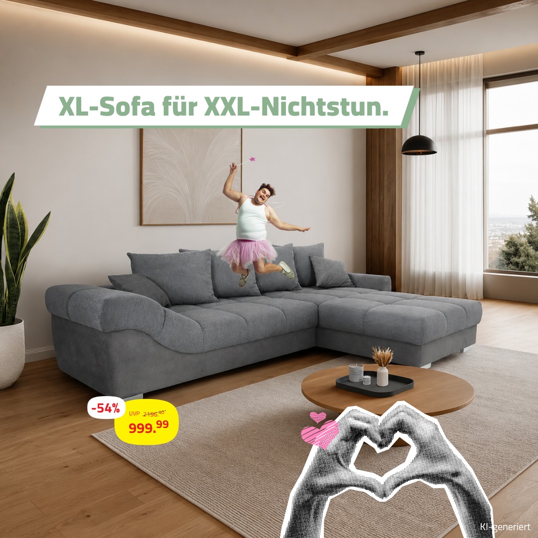 So viel Sofa, dass selbst deine Ausreden bequem liegen.😋 https://www.roller.de/1388000500 Alle Preise sind gültig vom 12.07. – 18.07.2026. Nur solange der Vorrat reicht! #Moebelroller #XXLSofa