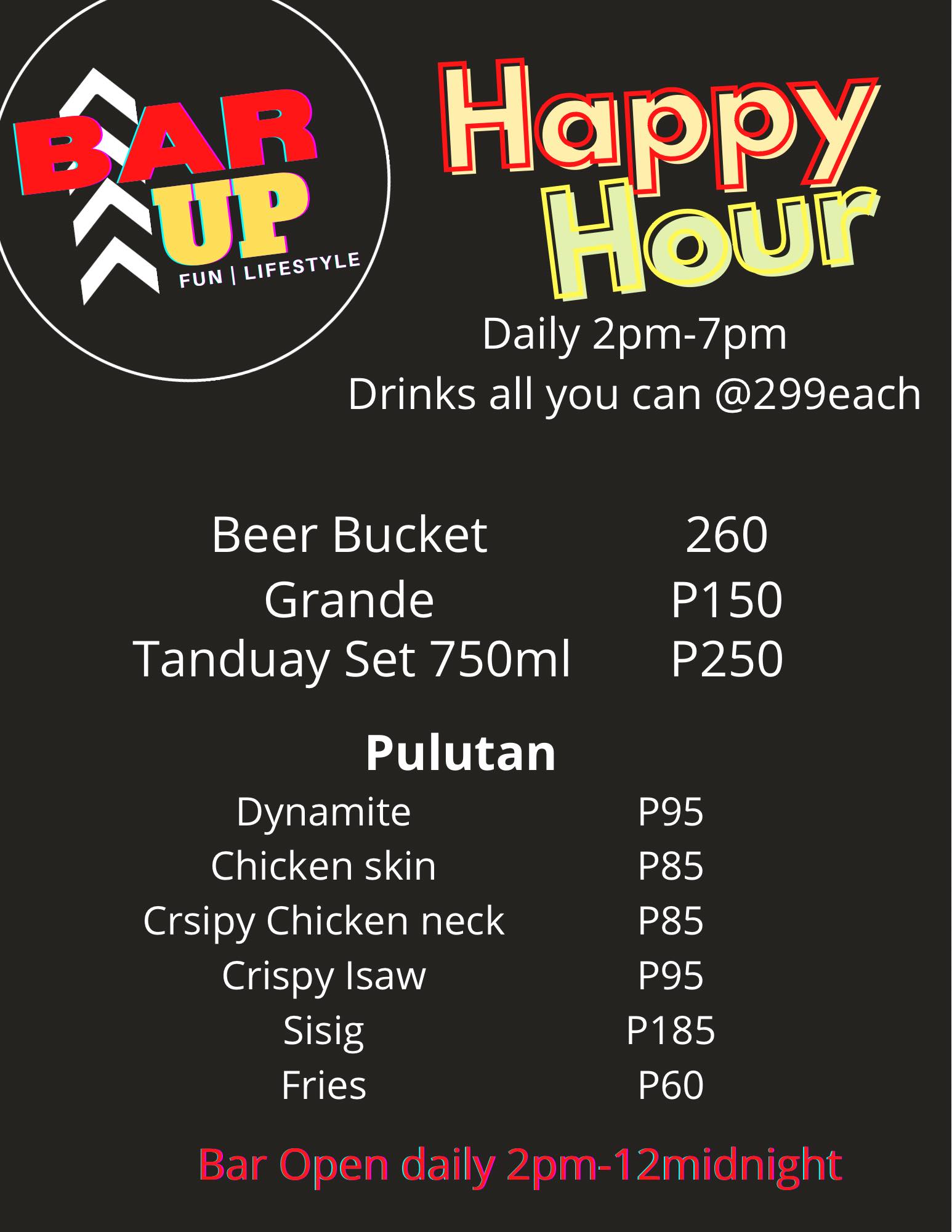 Bar - Alright! Bar Up is now open! Here is our updated menu. Para sa ...