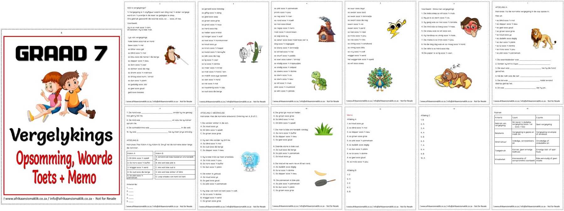 Afrikaans - 📣Graad 7 Vergelykings PDF 📌R34,99 📣Opsomming + woorde met ...