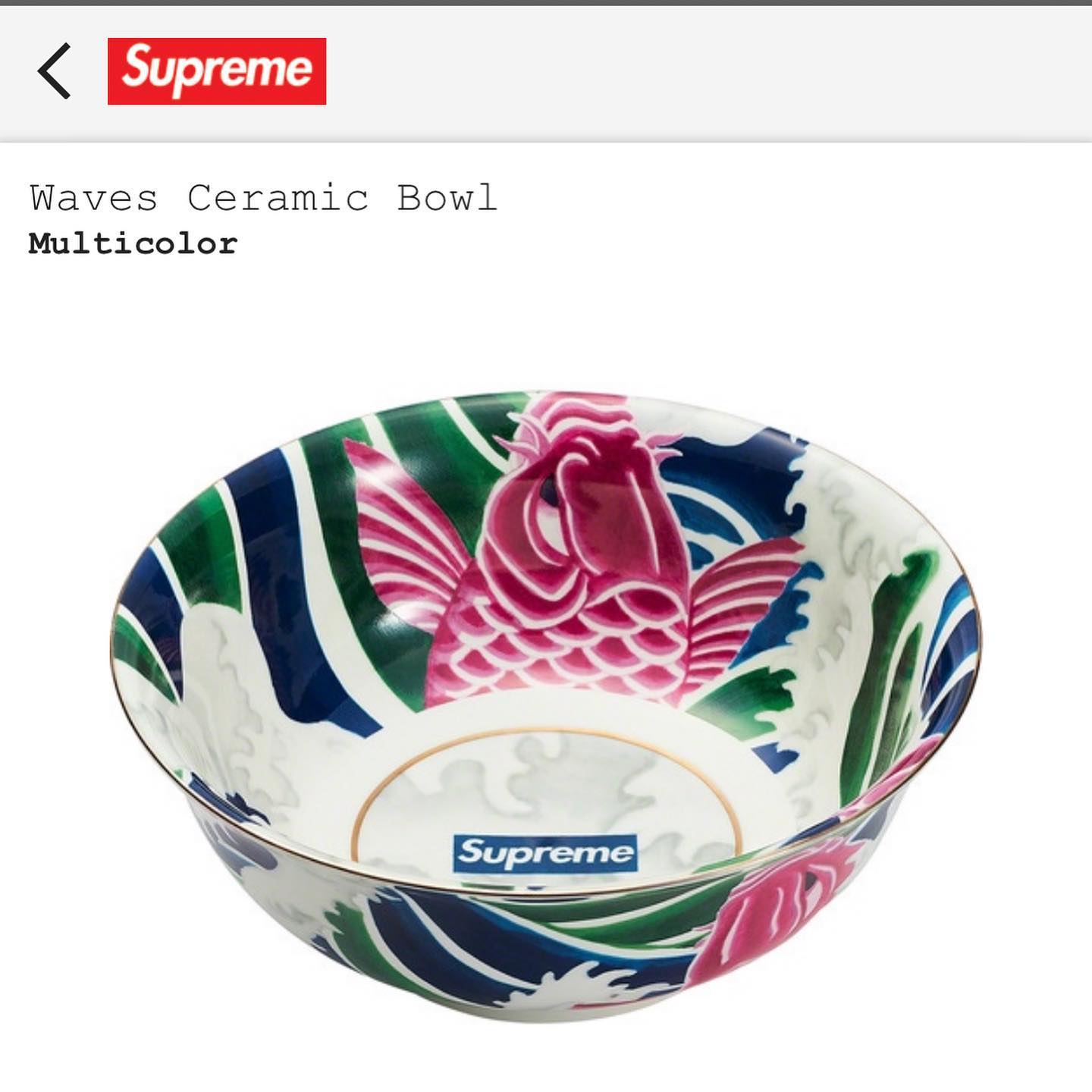 Supreme Waves Ceramic Bowl 鯉魚陶瓷碗$3340 香港地區請洽IG