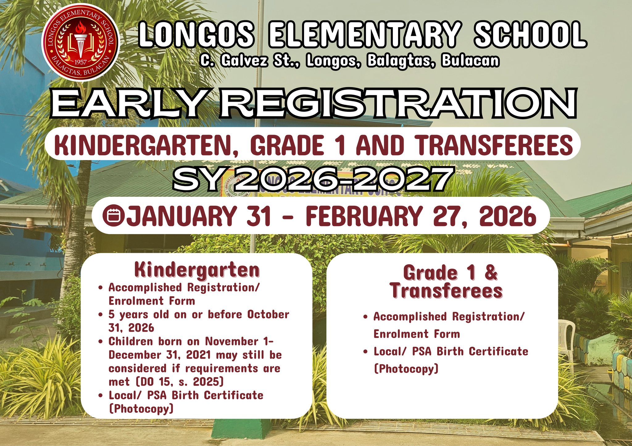 DepEd - 📢EARLY REGISTRATION IS NOW OPEN! 📢 Longos Elementary School is ...