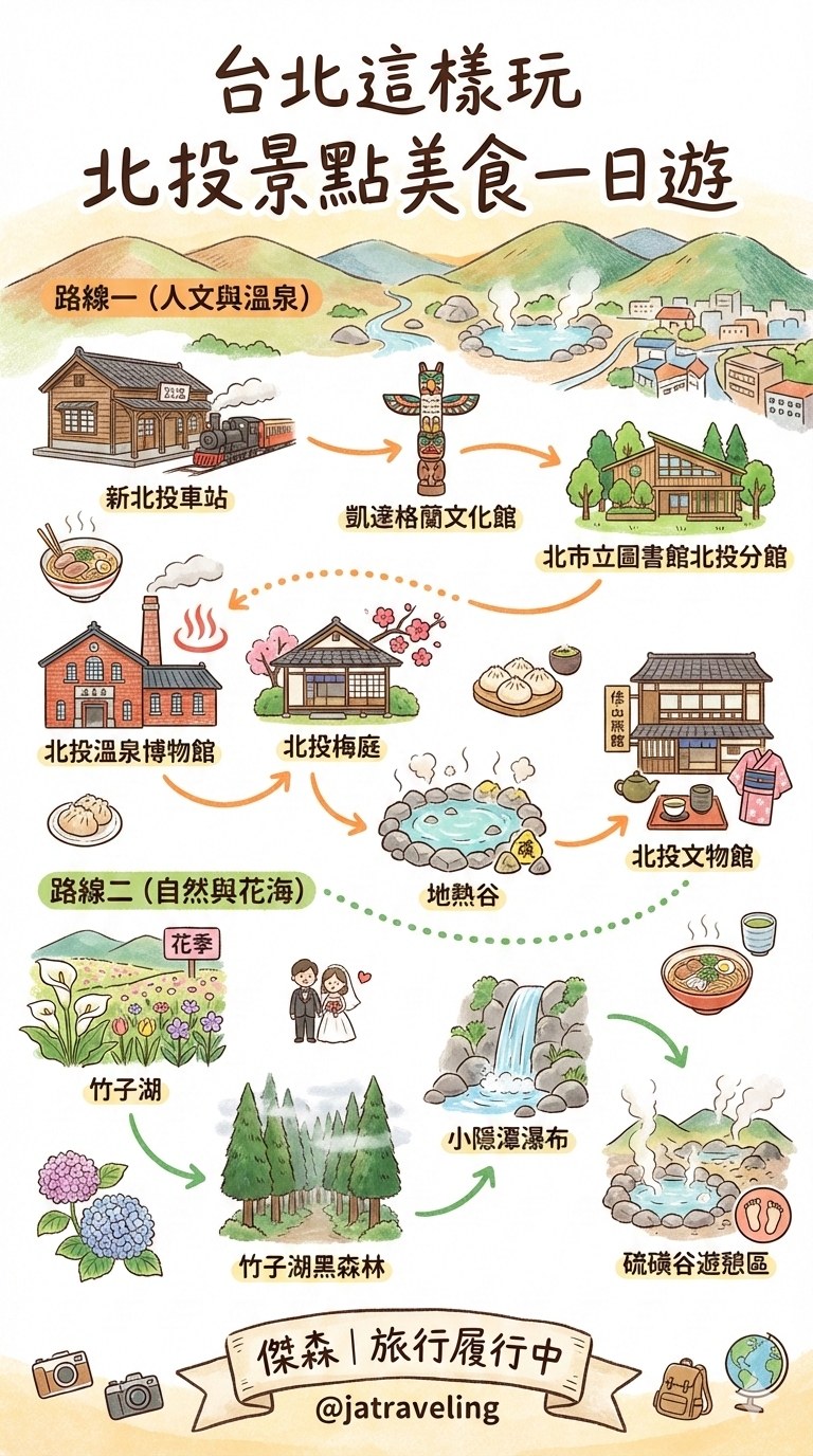 旅行履行中 - 台北景點這樣玩，北投景點一日遊 16個北投景點、北投美食，2條路線一次搞定！ | Facebook