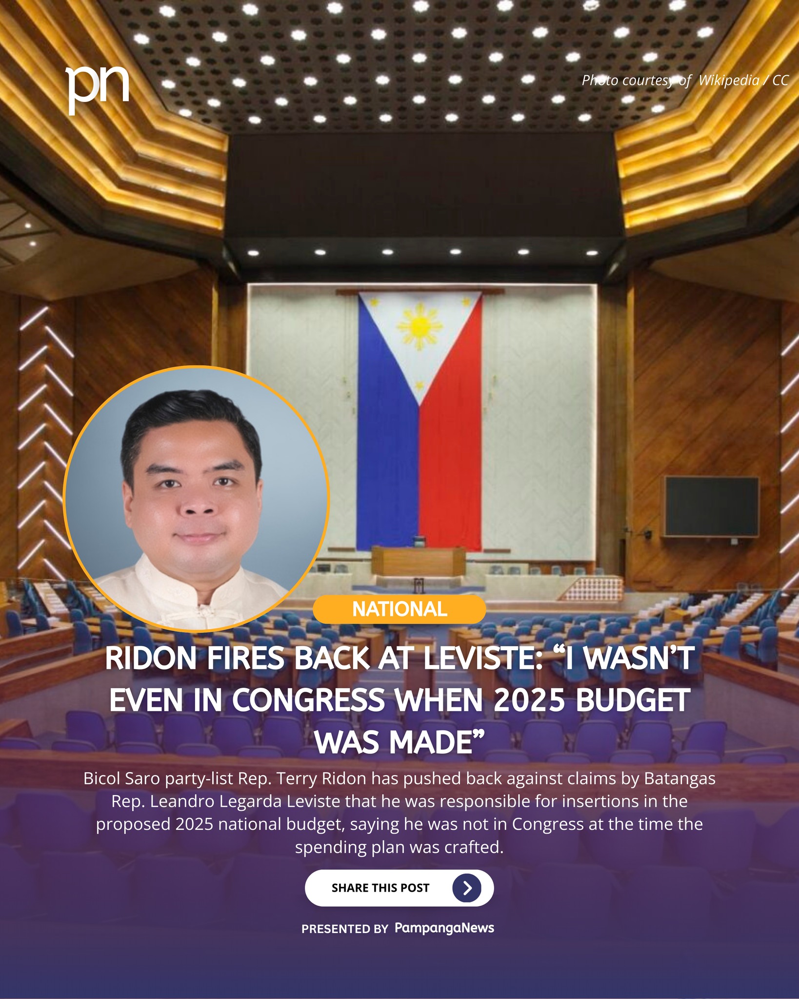 Pampanga - MANILA — Bicol Saro party-list Rep. Terry Ridon has pushed ...