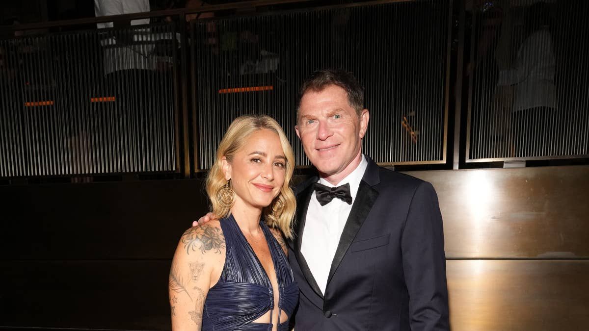 brooke williamson gold dress Food Network Chef Williamson, 48, Dazzles in a Slinky Black Swimsuit on Italian Getaway With Bobby Flay One sweet photo with Flay has fans swooning White10