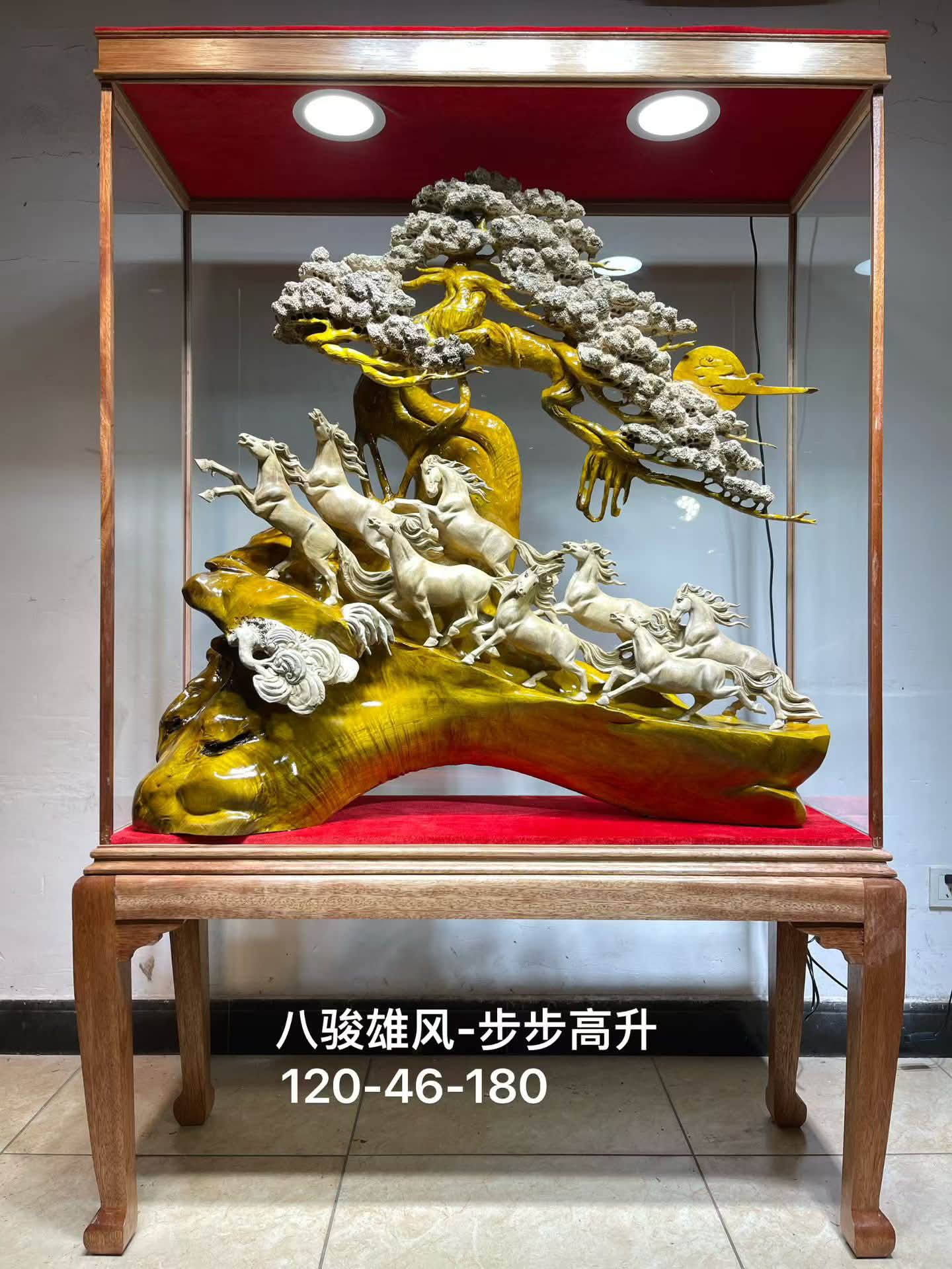 香樟木《盛世唐马》纯手工整料一体雕刻摆件，财大气粗，珠圆玉润，造型