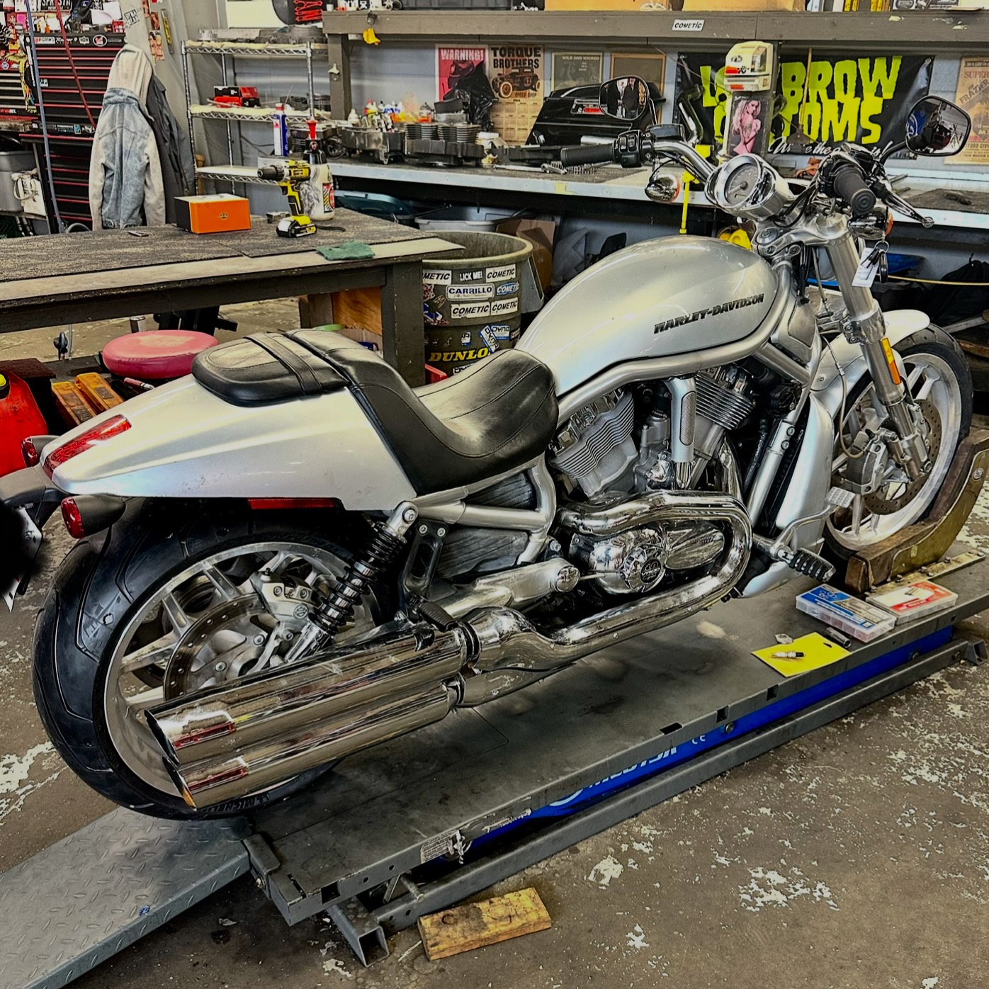 After - V-Rod on the lift — the muscle bike Harley built for riders who ...
