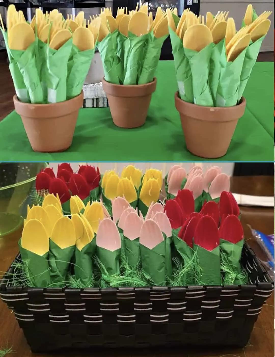 This - Cute idea for a Spring table setting. Wrap utensils in green ...