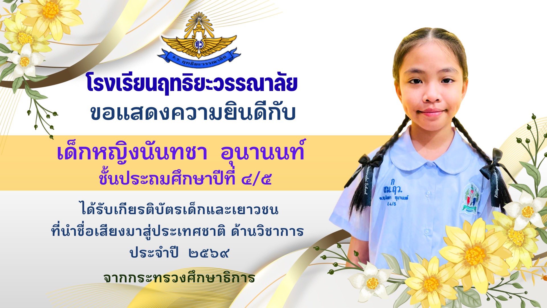 โรงเรียนฤทธิยะวรรณาลัย-ประถม สถานศึกษารางวัลพระราชทาน ปีการศึกษา 2567 ...