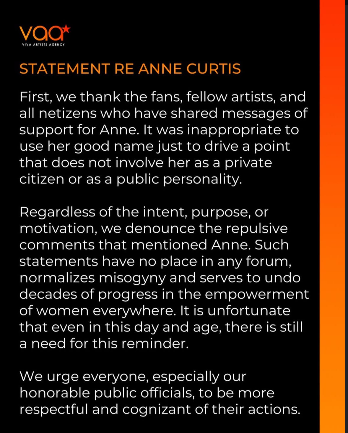 ABS-CBN News - LOOK: Viva Artists Agency said in a... | Facebook