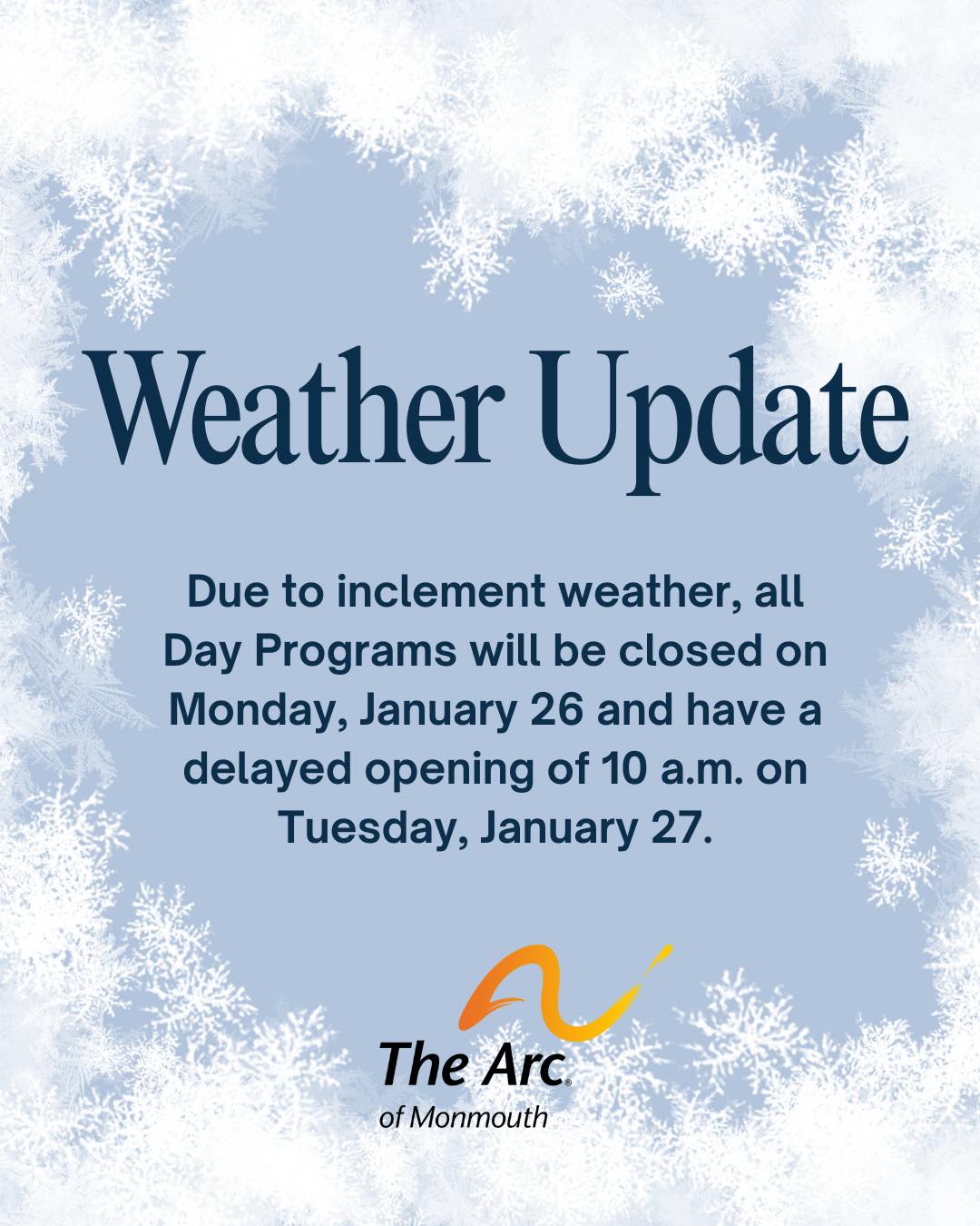 The Arc - ‼️Important Weather Update‼️ Due to the inclement weather ...
