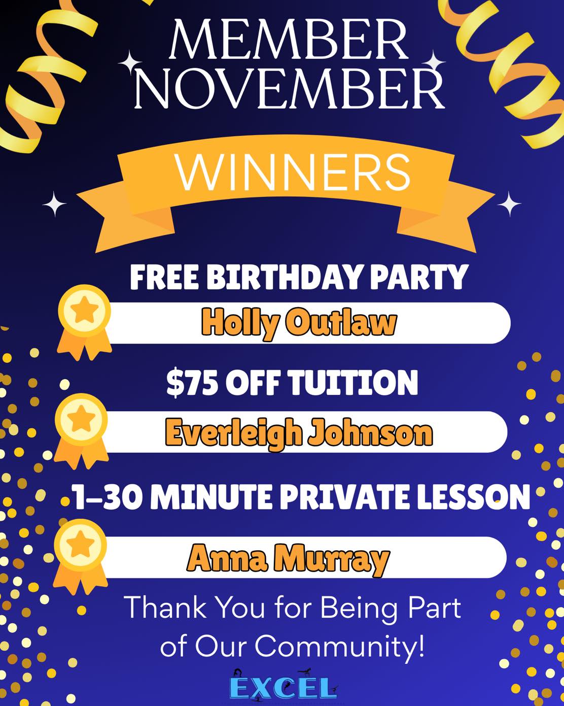 Excel - 🎉 Congratulations to our MEMBER NOVEMBER WINNERS! 🎉 We’re ...