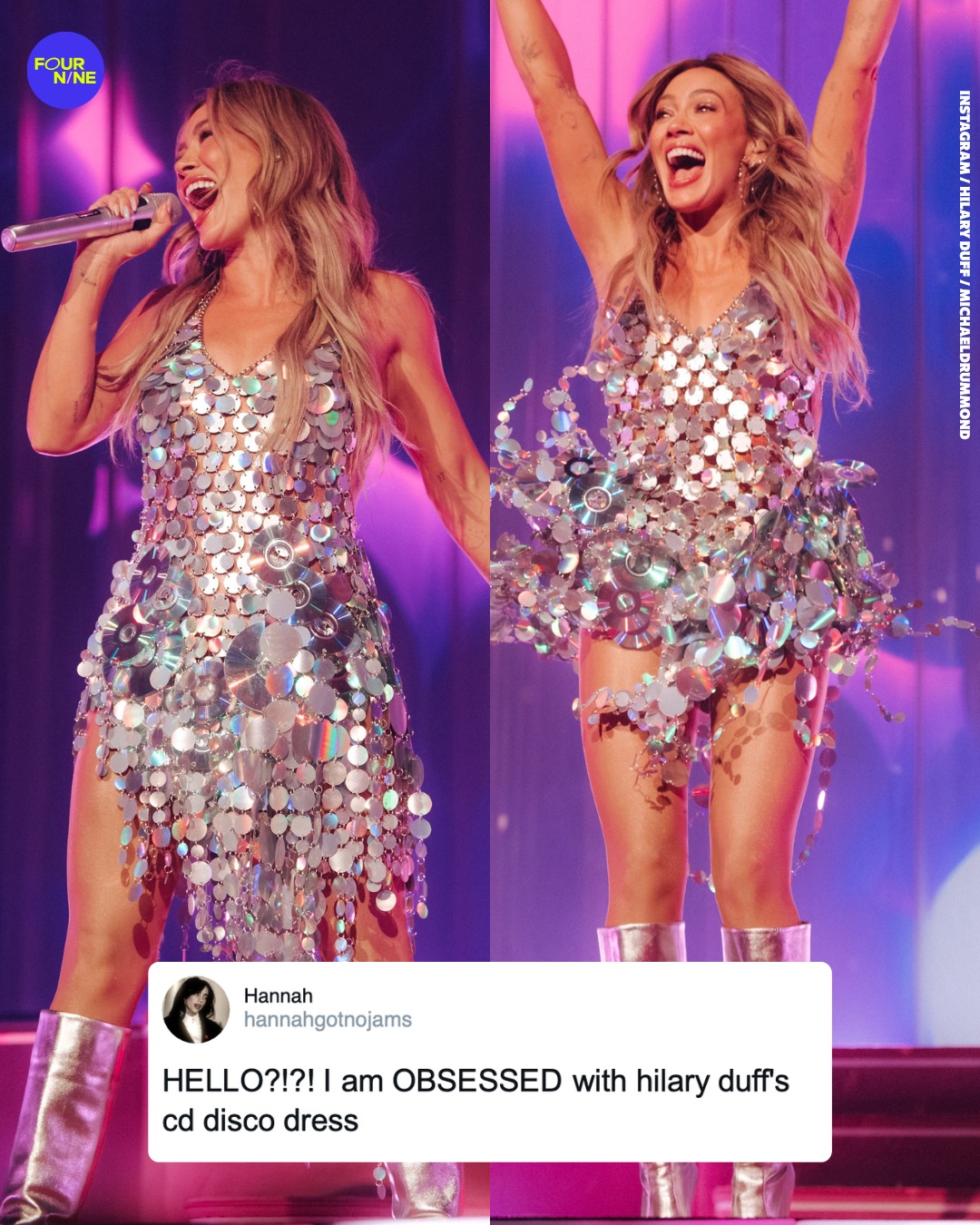 hilary duff dress wore hundreds of CDs on stage and made it look effortless. 💿✨ The custom Kelsey Randall - built entirely from silver compact discs linked together hilary duff outfits 2000s Time and Tru Women's macys Size:4-tall