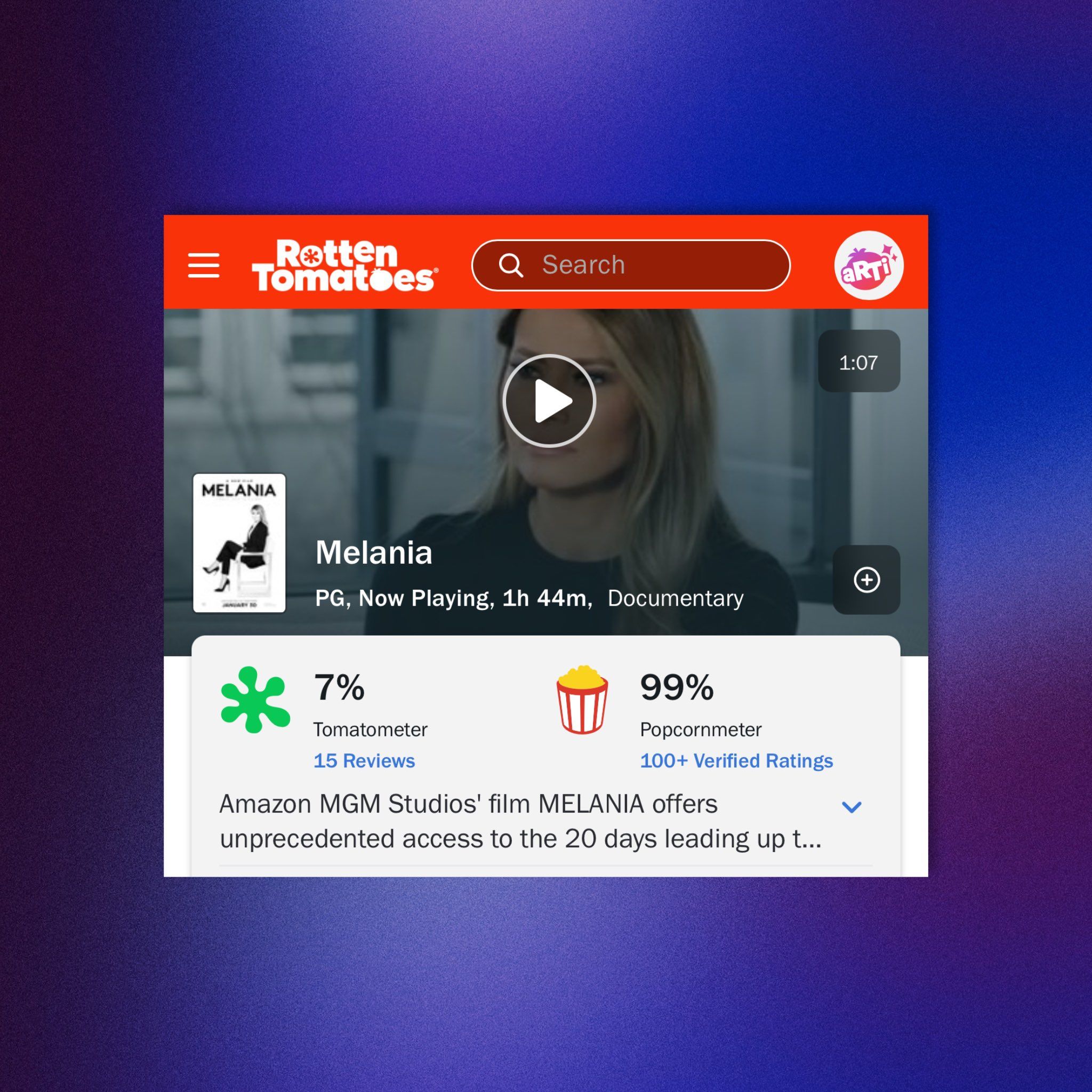 Lauren - The new film MELANIA has a measley 7% critics score, but a ...