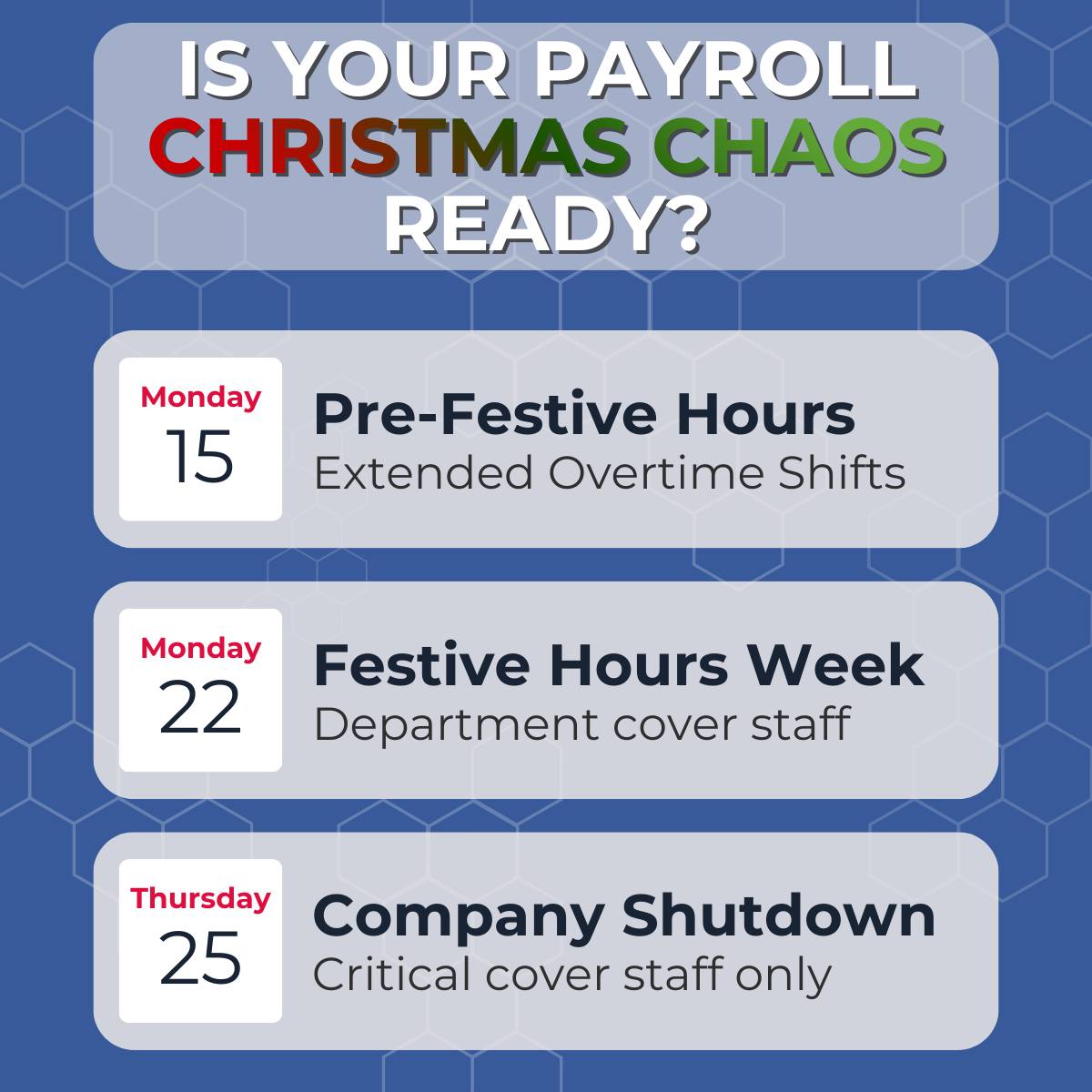 Tensor plc - Managing Christmas working hours can get... | Facebook